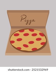 Ilustração de design plano com caixa na Pizza e Pepperoni, sabor de queijo