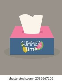 Flat Design Illustration with Box of Tissue and Summer Pattern