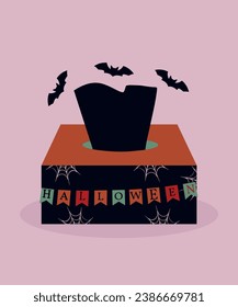  Flat Design Illustration with Box of Tissue and Halloween Pattern,Bad