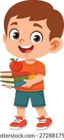 Ilustración de diseño plano de un personaje masculino que sostiene una pila de libros. Esta pose representa la educación, el aprendizaje, la lectura, el conocimiento y las actividades académicas, lo que la hace ideal para el contenido educativo de los niños, los materiales escolares, las imágenes del aula, los App del aprendizaje, las Bibliotecas, las presentaciones y los proyectos de narración. El estilo plano amigable y la pose clara lo hacen adecuado para diseños de educación enfocados en niños, Sitios web, carteles y personajes de mascotas.