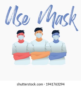 Flat Design Illustration. A boy wearing a mask
