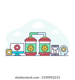 Flat design illustration of brain cloning