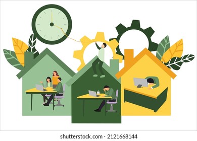 ilustración de diseño plana del conjunto de procesos de lluvia de ideas, piense duro para completar el plazo del proyecto, fatiga del trabajo, trabajo desde casa, tiempo de espera.