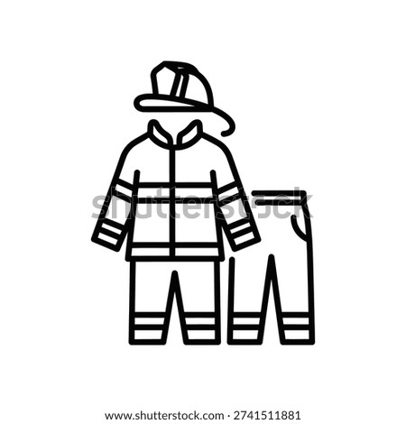 Flat design illustration of a brave firefighter in protective uniform prepared for rescue operations and safety duties.