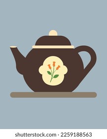 Flaches Design Illustration Brauner Teekopf mit Blumen