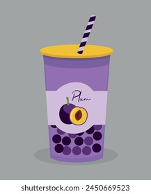 Ilustración de diseño plano con té de burbujas en el sabor de ciruela