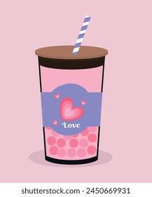 Flat Design Illustration with Bubble Tea at Love Taste
