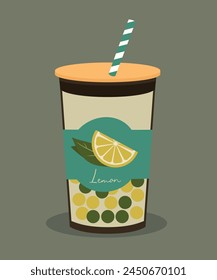  Ilustración de diseño plano con té de burbujas en sabor a limón