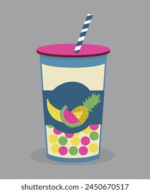  Flat Design Illustration with Bubble Tea at Fruits Taste