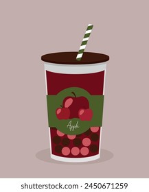 Flat Design Illustration with Bubble Tea at Apple Taste