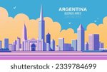 Flat design illustration of Buenos Aires Argentina city skyline with famous landmark buildings