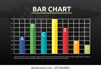 Flat Design Illustration of Business Fluctuation Bar Chart Diagram Statistic Data with World Map Background