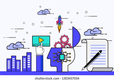 Flat design illustration of business project startup process.