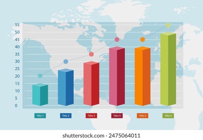 Flat Design Illustration of Business Success Growth Bar Chart Diagram Statistic Data with World Map Background