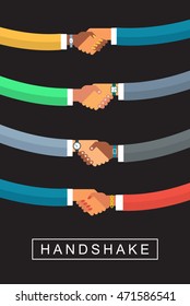 Flat design illustration of business topic. Handshake illustrate business success, business communication, relations, crm. Partnership and networking concept