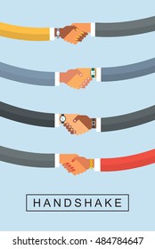 Flat design illustration of business topic. Handshake illustration business success, business communication, relations, crm. Partnership and networking concept