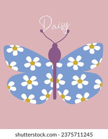  Flat Design Illustration with Butterfly and Daisy