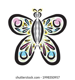 Flaches Design Illustration eines Schmetterlings. Eine Zeile abstrakte Kunstskizze einzeln auf weißem Hintergrund.