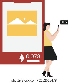 Flat Design Illustration Of Buying NFT Asset