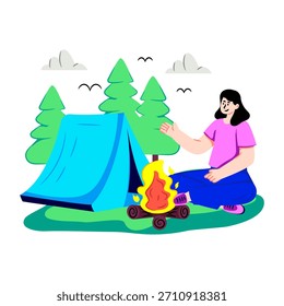 Una ilustración de diseño plano de camping