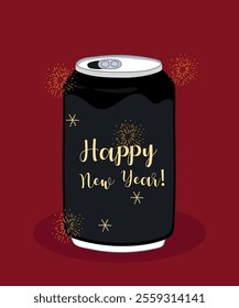 Flat Design Illustration with Can At Happy New Year Taste