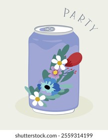  Flat Design Illustration with Can At Happy Flowers Taste