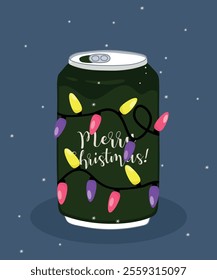 Flat Design Illustration with Can At Merry Christmas Taste Lights