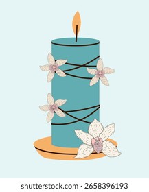  Flat Design Illustration with Candle at Vanilla Smell and Line