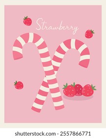 Flat Design Illustration with Candy Can at Strawberry Taste