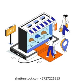 A flat design illustration of caps shop