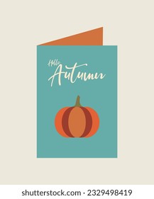 Flat Design Illustration with Card Hello Autumn