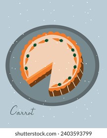 Flaches Design-Illustration mit Karottenkuchen ohne ein Stück