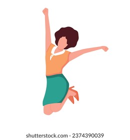 Flat design illustration of celebrating people high jump on the sky, blue, orange, and green colors, male and female happy, element design for graduation or success for new company or start up, lifest
