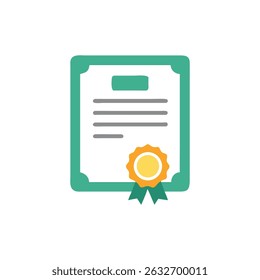 Flat design illustration of a certificate with seal symbol