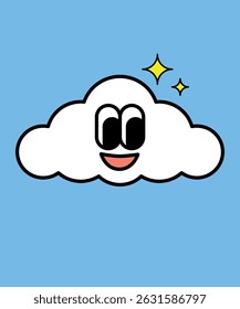 Flat Design Illustration with Character Fun Cloud