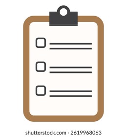 Ilustração plana de uma lista de verificação em uma área de transferência com três caixas de verificação vazias, representando a organização da tarefa, o planejamento ou o gerenciamento de listas de tarefas pendentes.