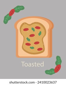 Flat Design Illustration with Cheese, Salami, Basilic, Toasted