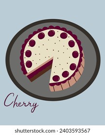 Flat Design Illustration with Cherry Cake Missing One Piece