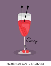 Flat Design Illustration with Cherry Drink Glass