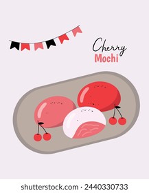  Flache Design-Illustration mit Kirsche Mochi
