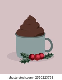  Flat Design Illustration with Chocolate Drink at Cream