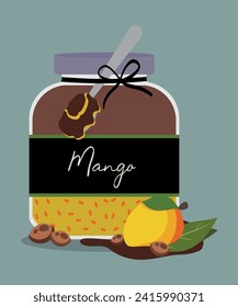  Flat Design Illustration with Chocolate, Mango at Jar and Spoon