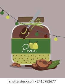Ilustración de diseño plano con chocolate, pera en barra y cuchara