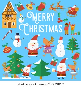 Flat design, Illustration of Christmas icons, Vector