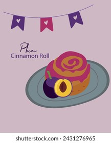 Flat Design Illustration at Cinnamon Roll with Plum Taste