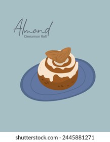 Flat Design Illustration at Cinnamon Roll with Almond Taste