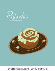 Diseño plano Ilustración Rollo de canela en Pistacho