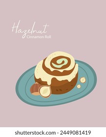 Flat Design Illustration Cinnamon Roll at Hazelnut