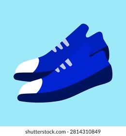 Flat design illustration of classic blue canvas sneakers. Casual fashion and active lifestyle shoe icon on a light blue background.