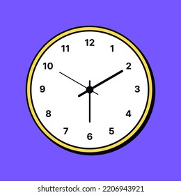 Diseño plano Ilustración de la cara de reloj o reloj de pulsera con números de marcado negro. Fondo sólido. Vector.